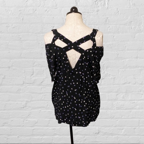 Anthropologie Maeve Bremen Polka Dot Cold Shoulder Top Navy Large - Picture 8 of 12